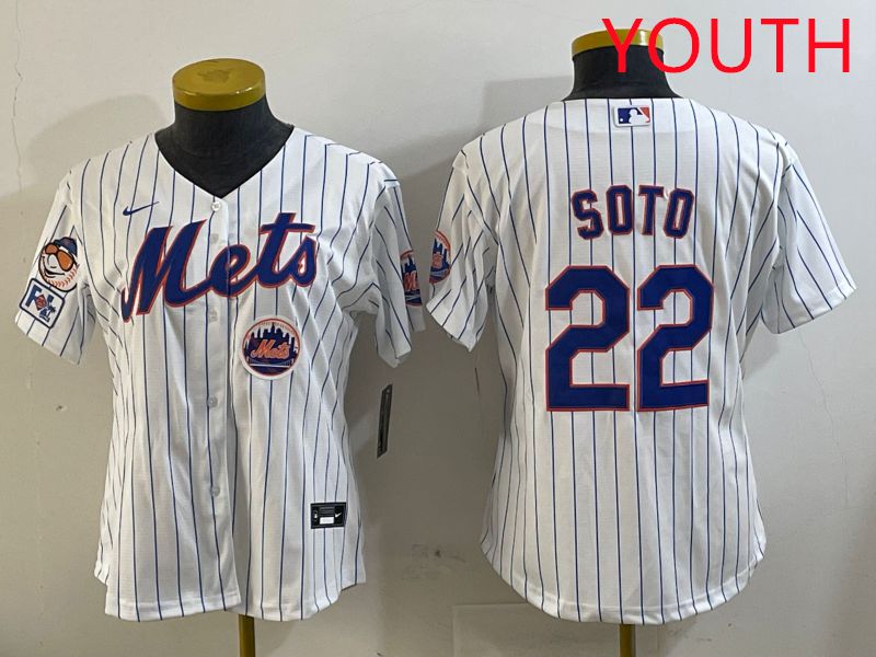 Youth New York Mets #22 Soto White Stirpe Game 2025 Nike MLB Jersey style 8->youth mlb jersey->Youth Jersey